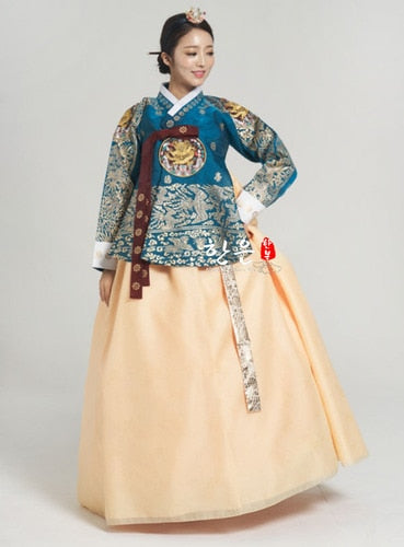 Womens Korean Hanbok Embroidery Dress Costume